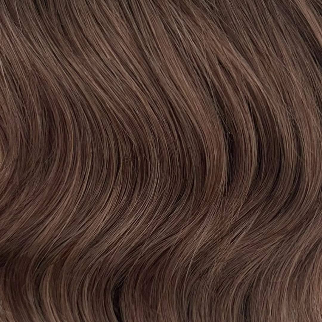 Close-up of smooth, wavy hair strands in natural dark brown shade for Extra Hair Extension Piece - 