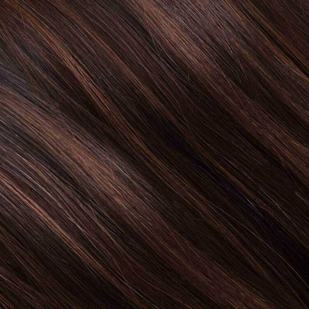 Extra Hair Extension Piece - Dark Brown Mix #1B/4 showing smooth, natural-looking strands with subtle dark brown highlights.