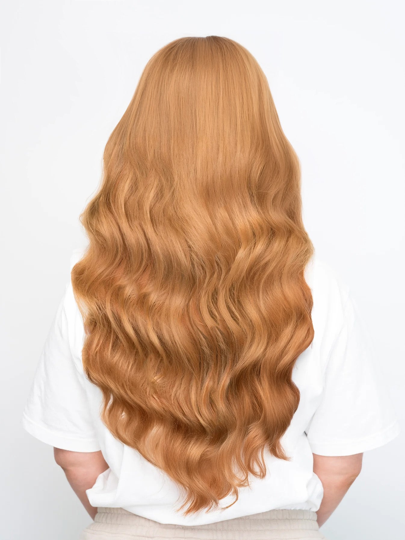 Long wavy light auburn hair shown from back using Light Auburn 