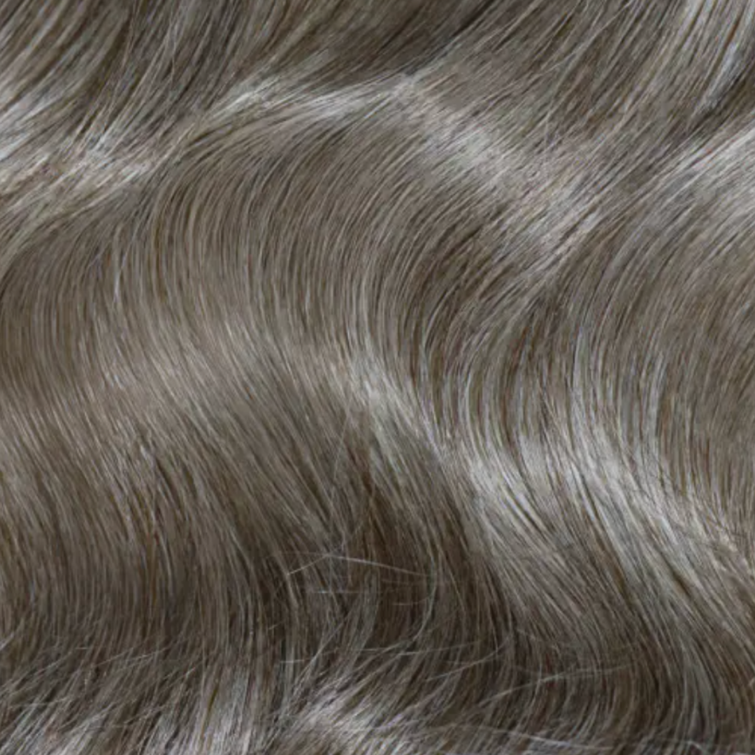 Close-up of natural wavy taupe hair texture in Extra Hair Extension Piece - Taupe #7 (FINAL SALE NO RETURNS).