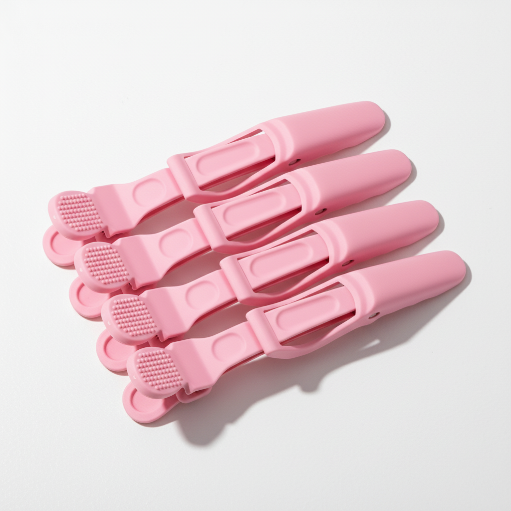 No-Slip Alligator Clips in soft pink with textured grips, designed for secure hold during styling or extensions.