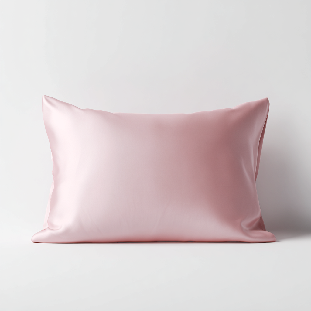 Smooth light pink satin pillowcase displayed on white background showcasing Muse Satin Pillowcase - Light Pink quality and sheen